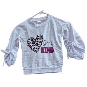 Girls White "Be Kind" Sweatshirt With Heart Graphic & Bow Sleeves 4T